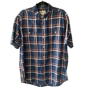 Duluth & Co. Men’s 100% Cotton Plaid Short Sleeve Button Down Shirt. Navy Red